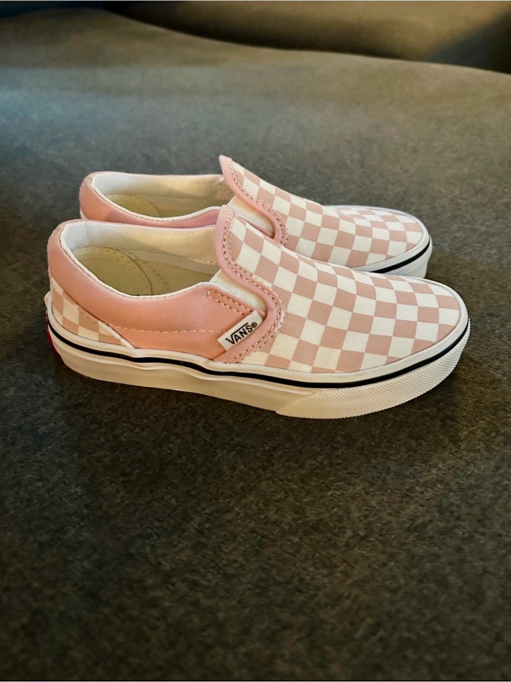 Kids pink and white checkered Vans
